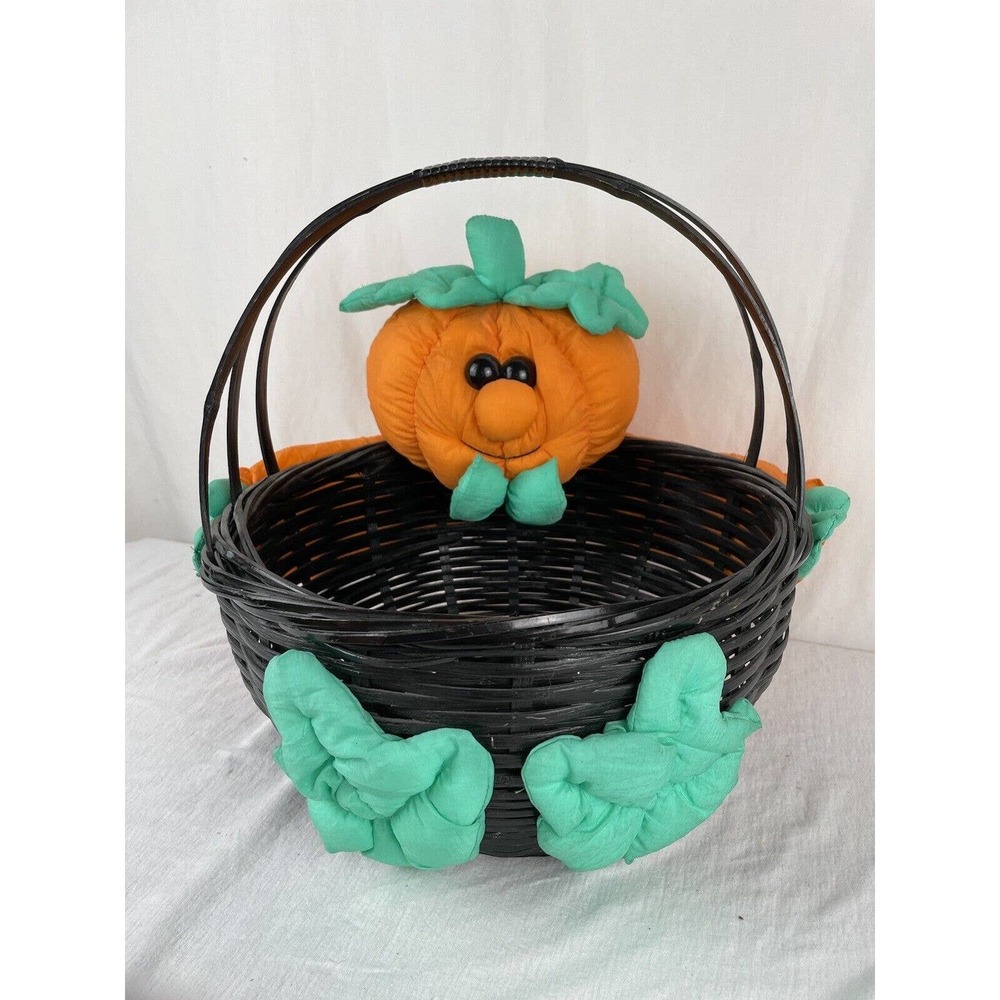 Vintage 1993 Joelson Industries Halloween Pumpkin Candy Basket Bucket Pail EUC